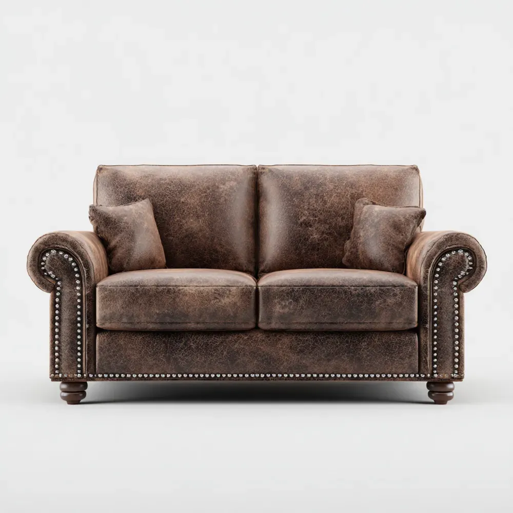 2-Sitzer Ledersofa 150x85x90 cm mit Nieten - Braun - Klassisches Design