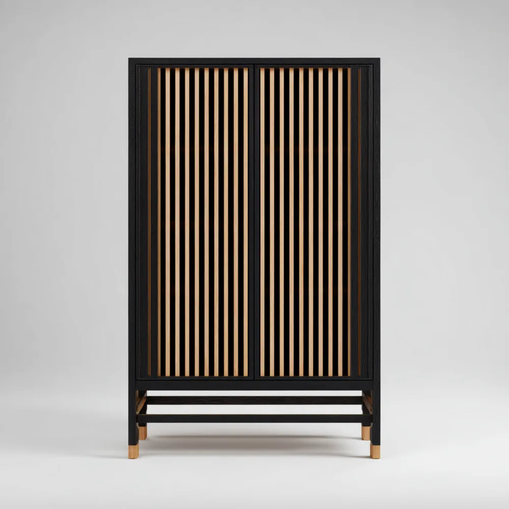 Aufbewahrungsschrank Holz 180x90x45 cm – Schwarz/Natur – Modernes Design