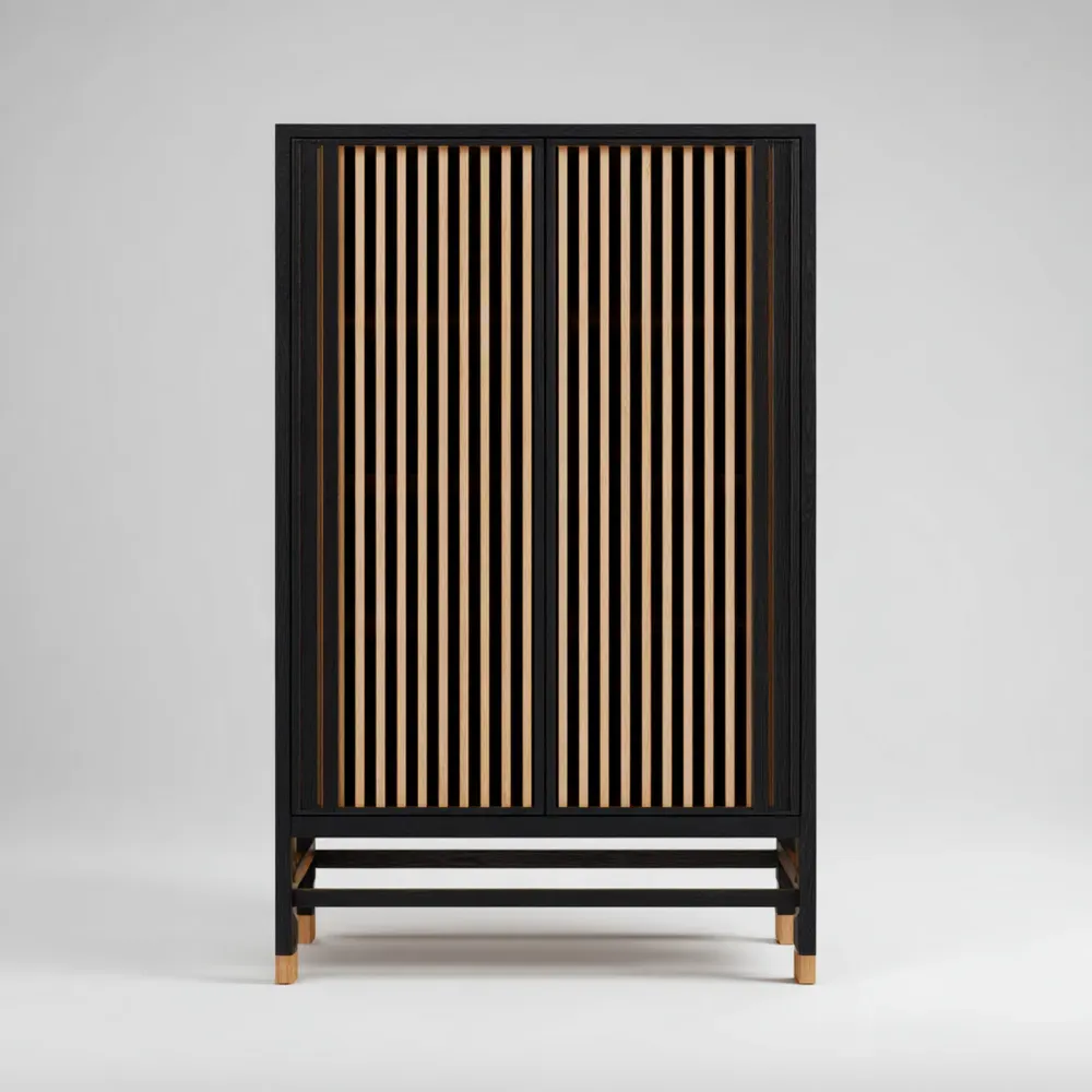 Aufbewahrungsschrank Holz 180x90x45 cm – Schwarz/Natur – Modernes Design