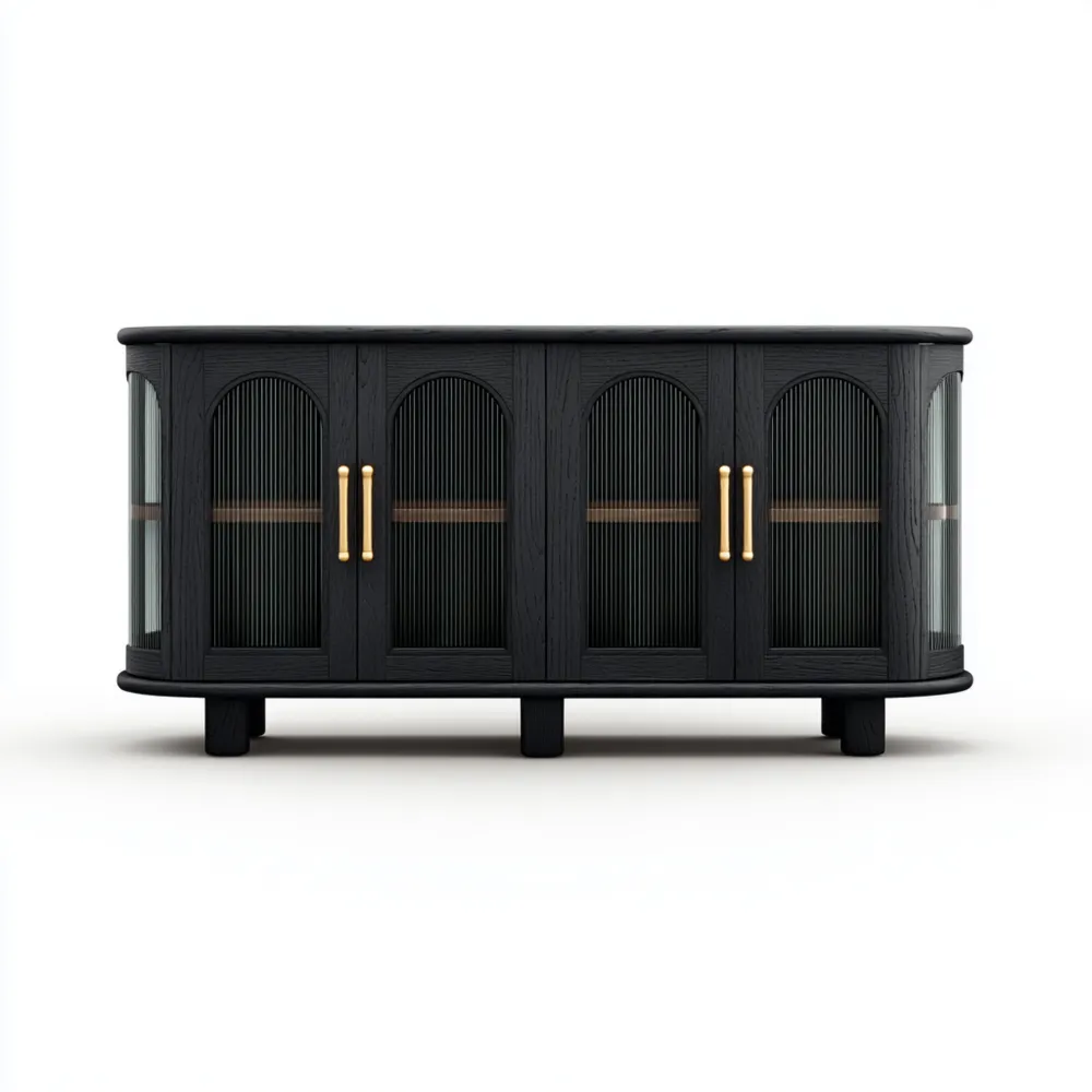 Aufbewahrungsschrank Holz 200x80x40 cm – Schwarz mit Glastüren – Modernes Design