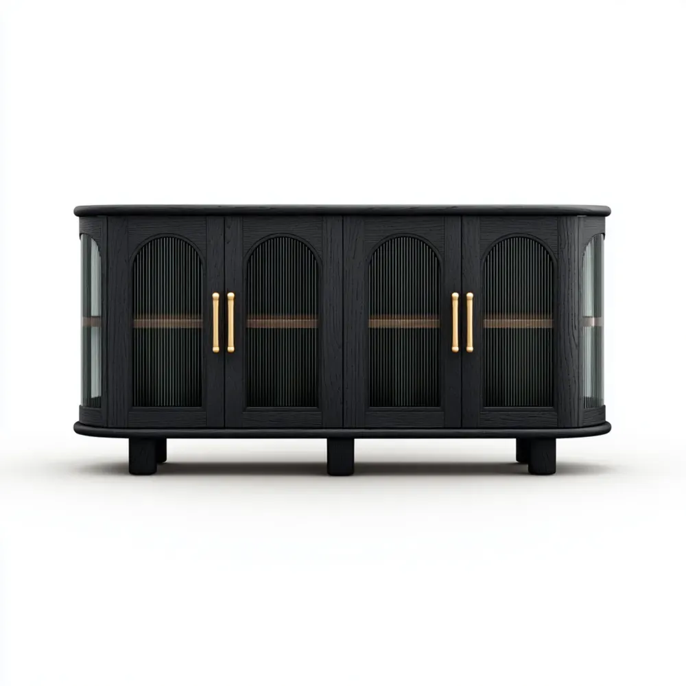 Aufbewahrungsschrank Holz 200x80x40 cm – Schwarz mit Glastüren – Modernes Design