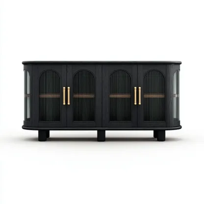 Aufbewahrungsschrank Holz 200x80x40 cm – Schwarz mit Glastüren – Modernes Design