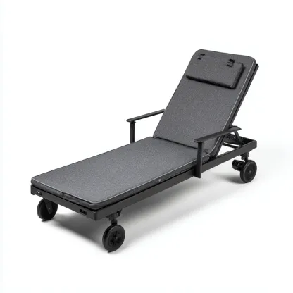 Transat métal coussin 200x68x42 cm - gris foncé - design extérieur réglable adaptée au jardin-Casauppad