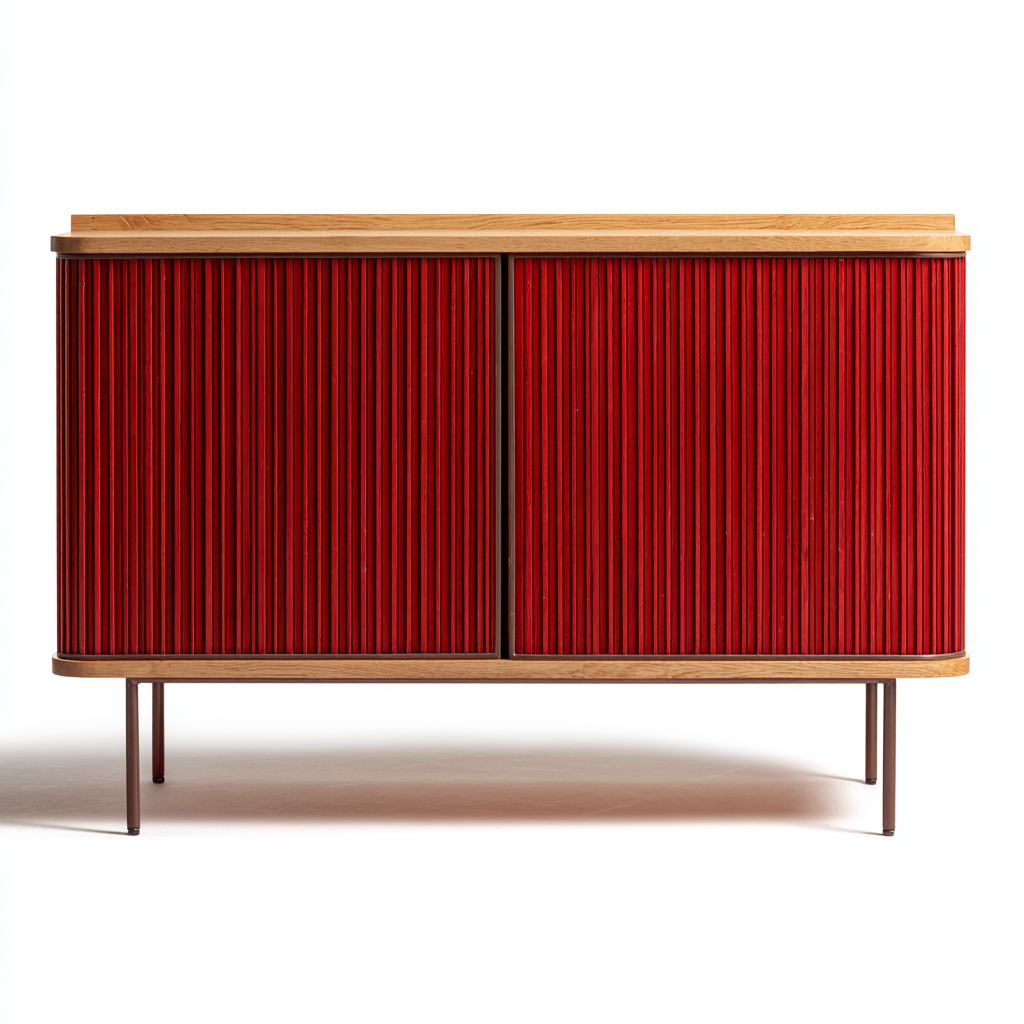 Buffet - bois 150x45x85 cm - rouge - naturel - pour salle à manger - design moderne-Casauppad