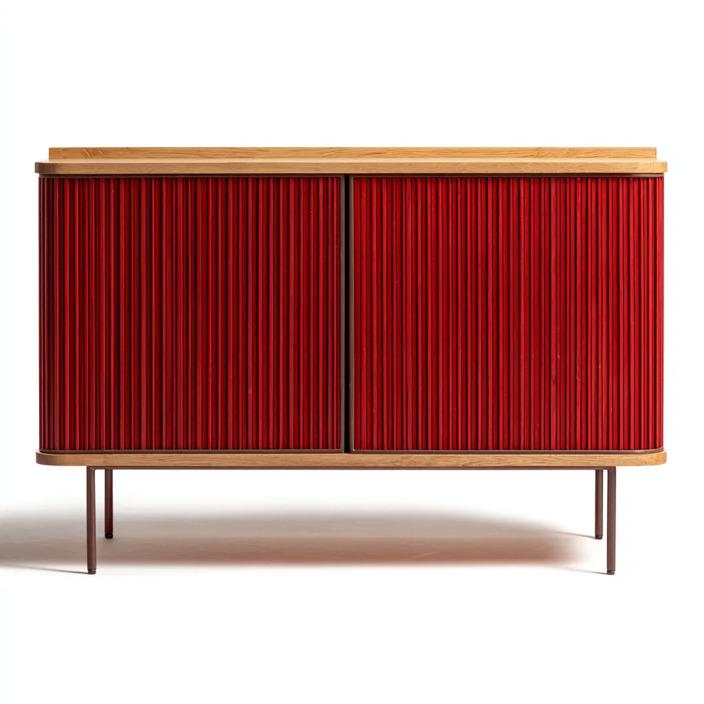 Buffet - bois 150x45x85 cm - rouge - naturel - pour salle à manger - design moderne-Casauppad