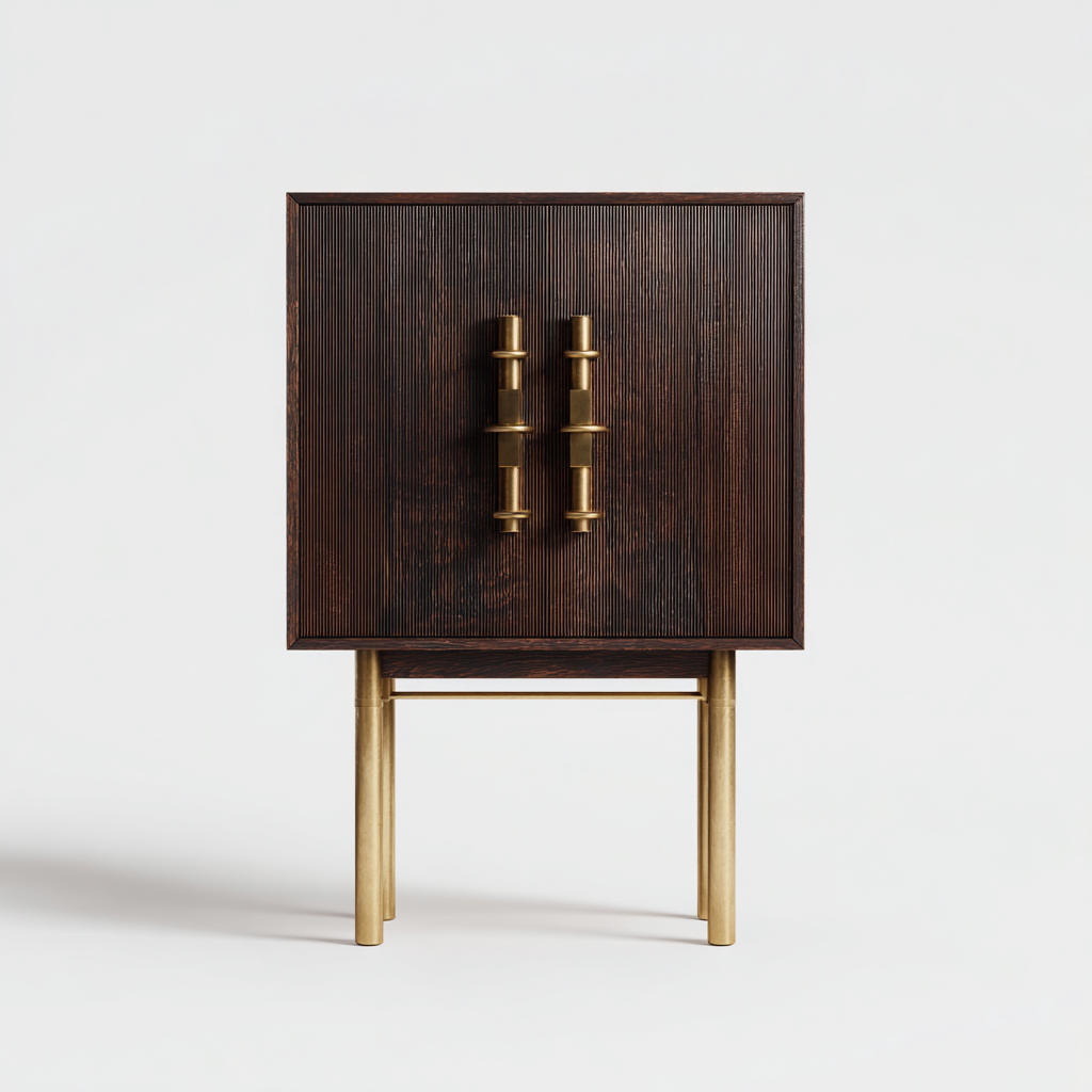 Buffet - bois foncé 60x35x85 cm - brun foncé - or - pour salon - entrée - design contemporain-Casauppad