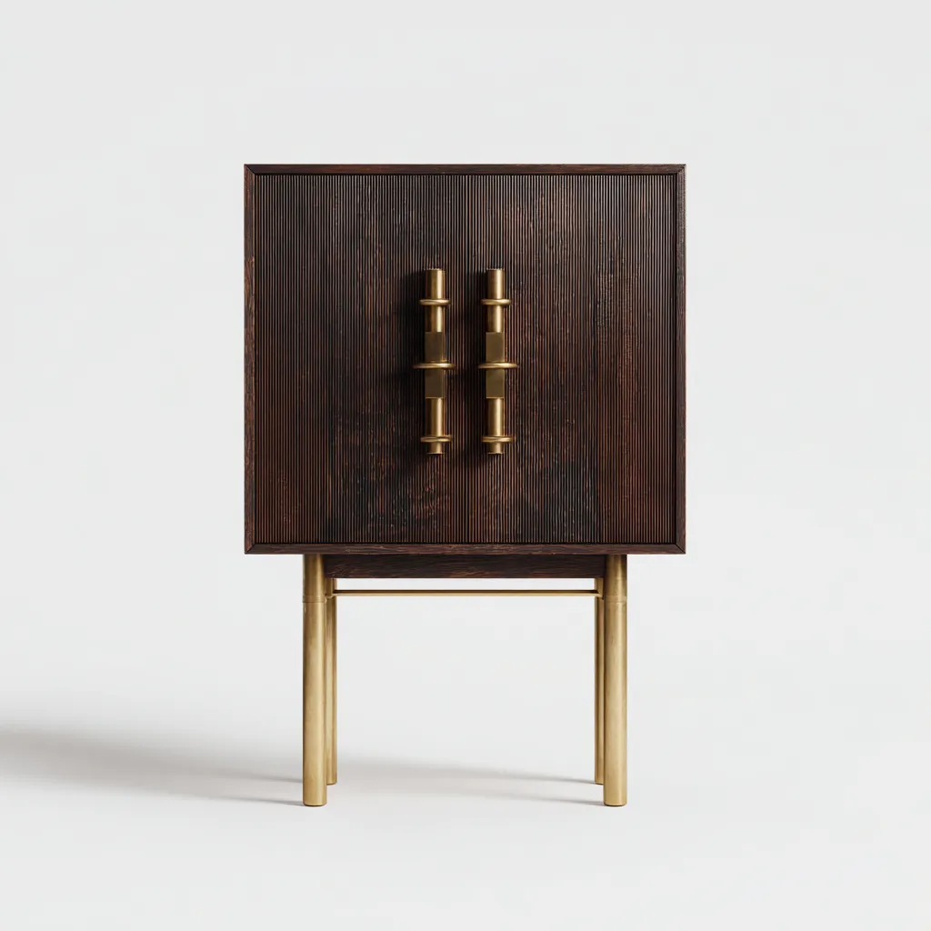 Buffet - bois foncé 60x35x85 cm - brun foncé - or - pour salon - entrée - design contemporain-Casauppad