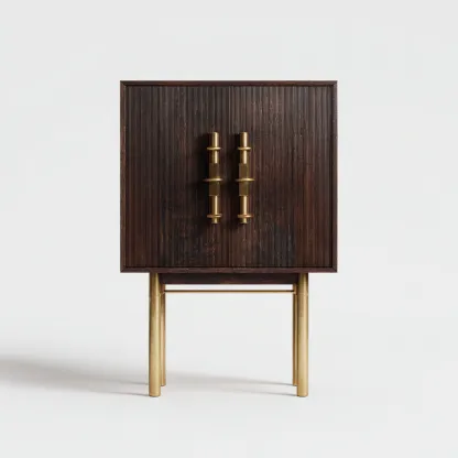 Buffet - bois foncé 60x35x85 cm - brun foncé - or - pour salon - entrée - design contemporain-Casauppad