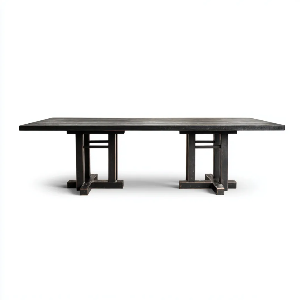 Table de jardin rectangulaire bois 220x90x75 cm - noir - adaptée au jardin design classique-Casauppad