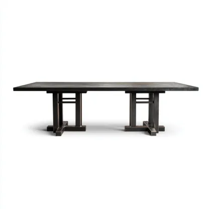 Table de jardin rectangulaire bois 220x90x75 cm - noir - adaptée au jardin design classique-Casauppad