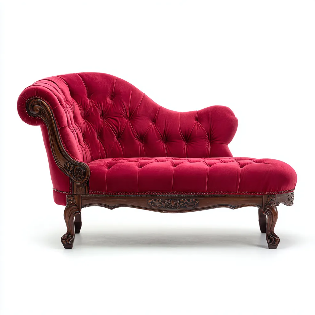 Chaise longue velours 170x75x95 cm - rouge - style classique sculpté adapté au salon-Casauppad