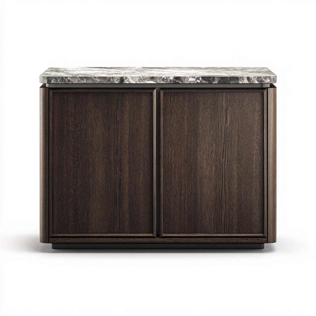 Buffet bois - marbre 100x40x90 cm - brun - noir - design moderne adaptée à la salle à manger-Casauppad