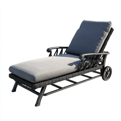 Transat - résine tressée et coussins 200x65x90 cm - noir - gris - pour extérieur - dossier réglable-Casauppad