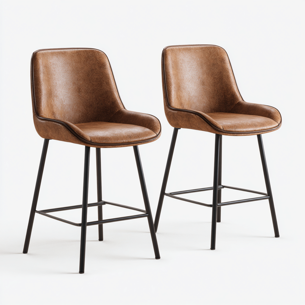 Tabouret de bar similicuir-métal 48x45x105 cm - marron - noir - adapté à la salle à manger - style moderne-Casauppad