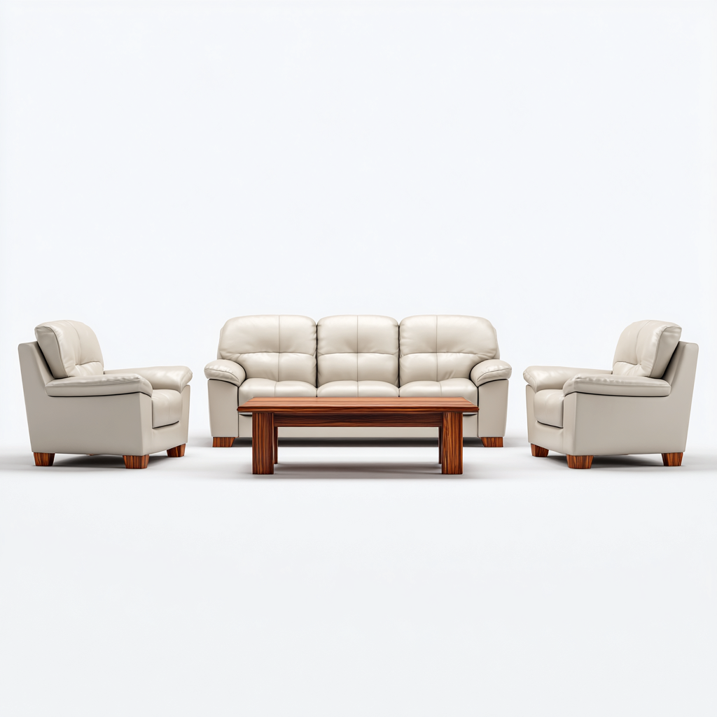 Ensemble de canapés - cuir - beige - pour salon - design classique-Casauppad