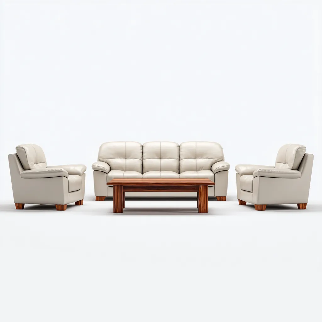 Ensemble de canapés - cuir - beige - pour salon - design classique-Casauppad