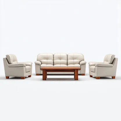 Ensemble de canapés - cuir - beige - pour salon - design classique-Casauppad