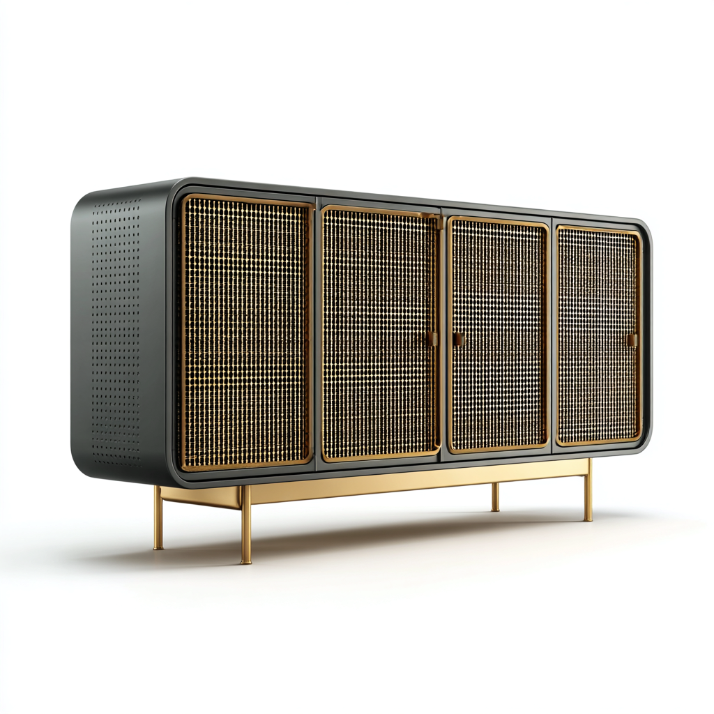 Buffet - métal 160x45x80 cm - noir doré - pour salle à manger - style moderne-Casauppad