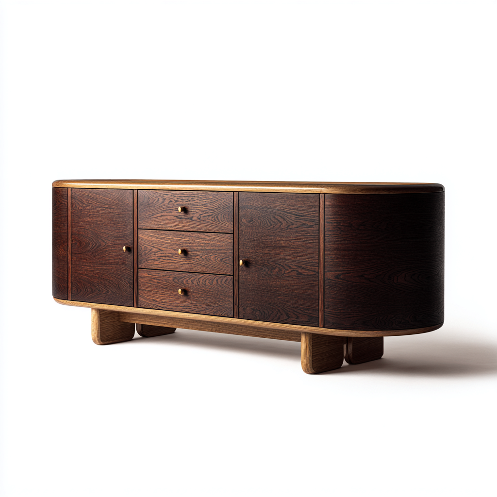 Buffet - bois massif 165x48x78 cm - brun foncé - pour salle à manger - design arrondi moderne-Casauppad