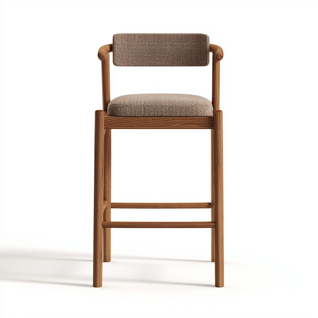 Tabouret de bar bois-tissu 48x48x105 cm - bois-beige - adapté à la salle à manger - style moderne-Casauppad