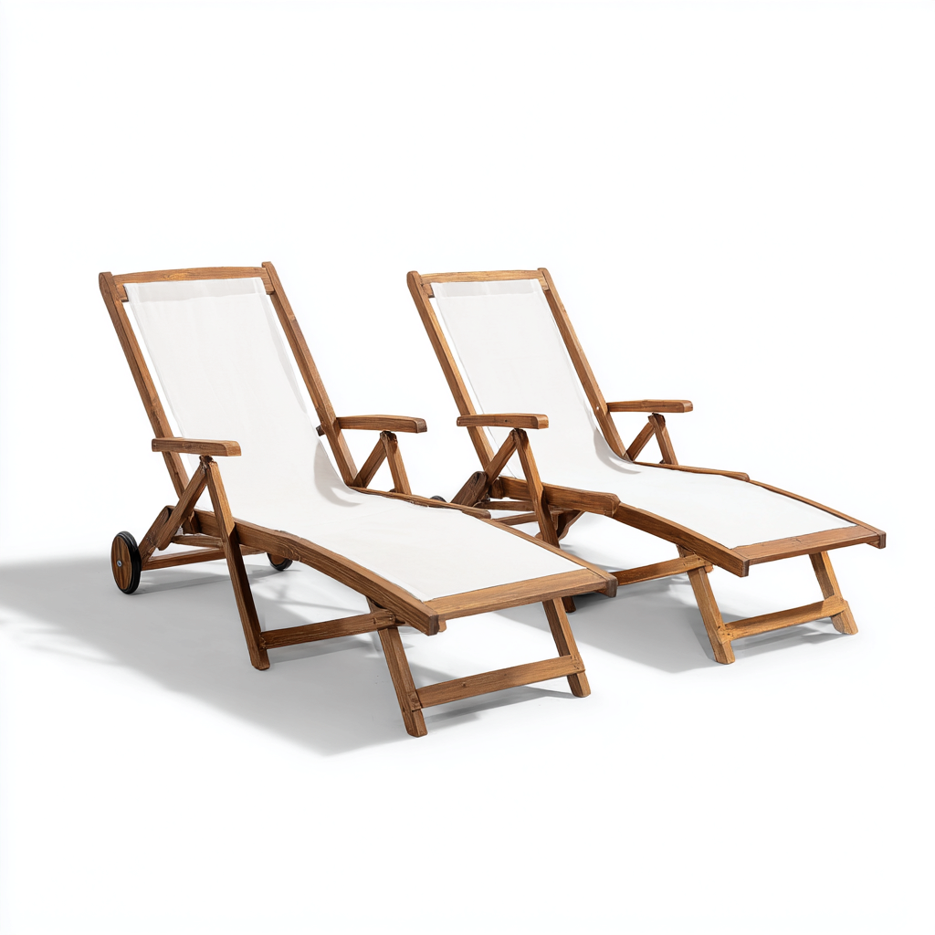 Transat - bois et toile 195x60x60 cm - blanc - bois - pour extérieur - design inclinable avec roulettes-Casauppad