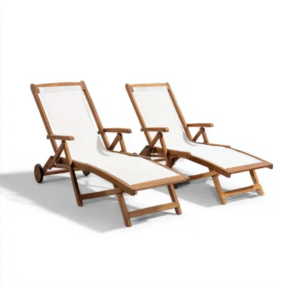 Transat - bois et toile 195x60x60 cm - blanc - bois - pour extérieur - design inclinable avec roulettes-Casauppad