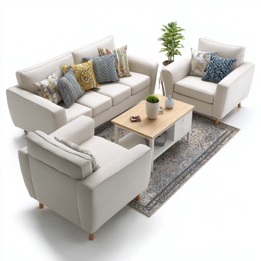 Ensemble de canapés - tissu - beige - pour salon - design moderne-Casauppad