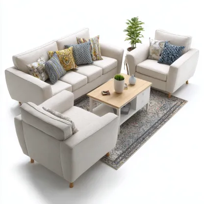 Ensemble de canapés - tissu - beige - pour salon - design moderne-Casauppad