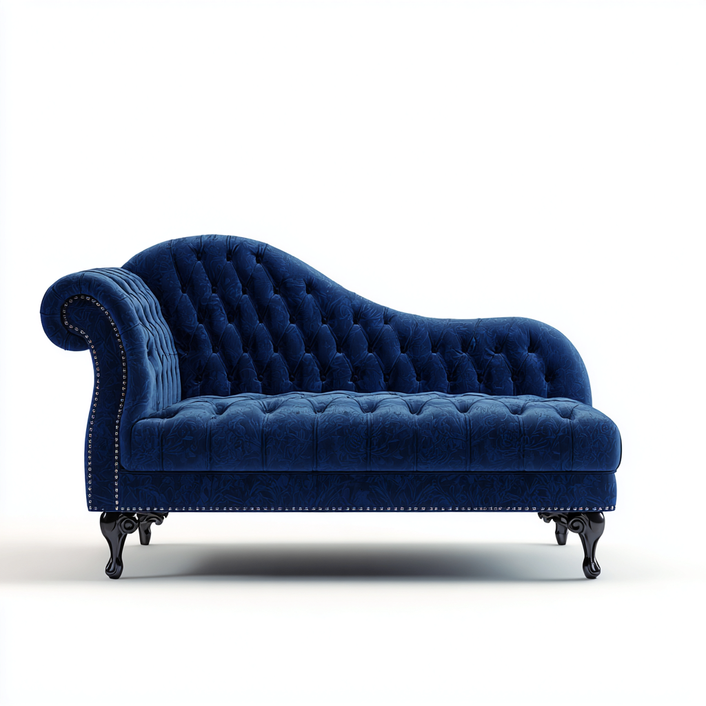 Chaise longue en velours 170x75x86 cm - bleu foncé - pour salon - style classique-Casauppad