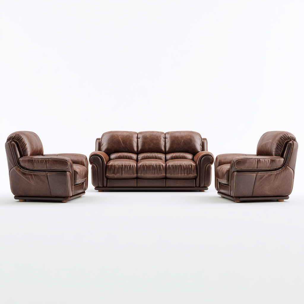 Ensemble de canapés - cuir - brun foncé - pour salon - design classique-Casauppad