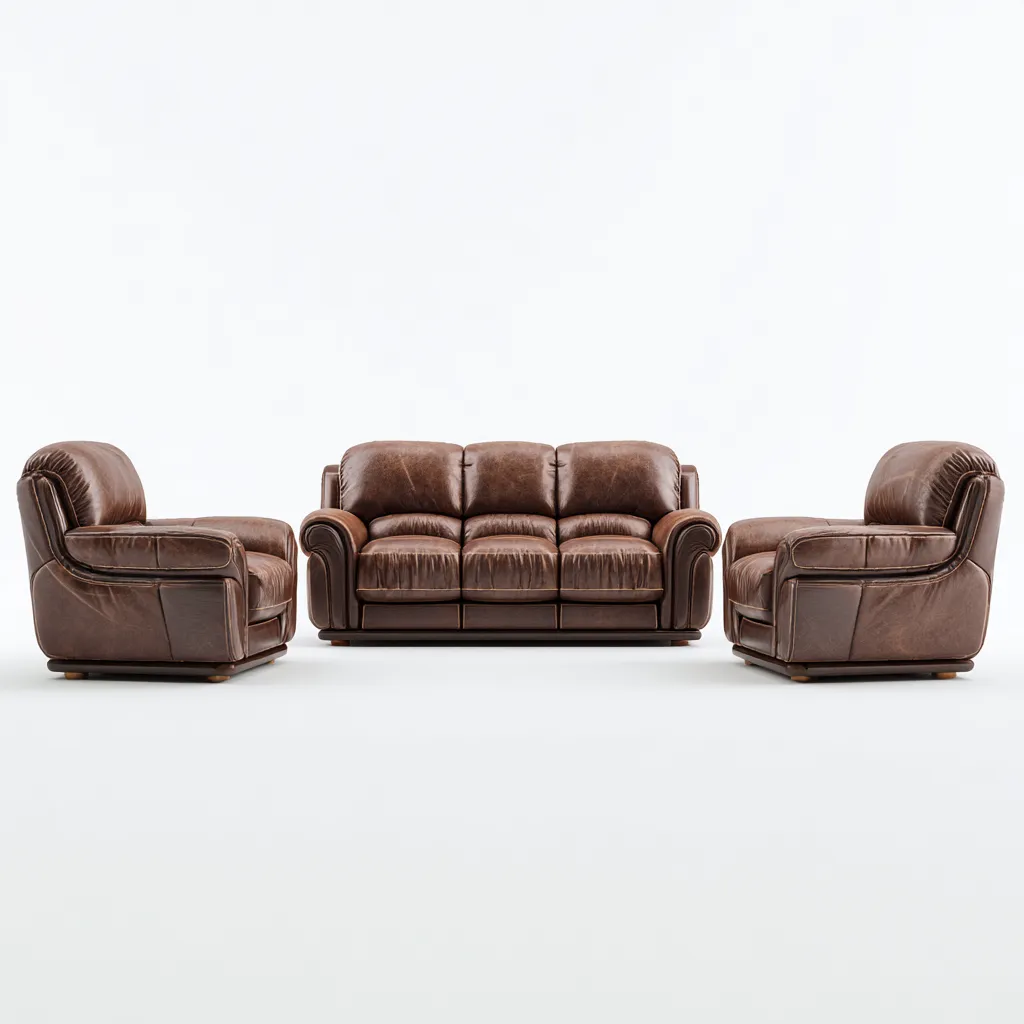 Ensemble de canapés - cuir - brun foncé - pour salon - design classique-Casauppad