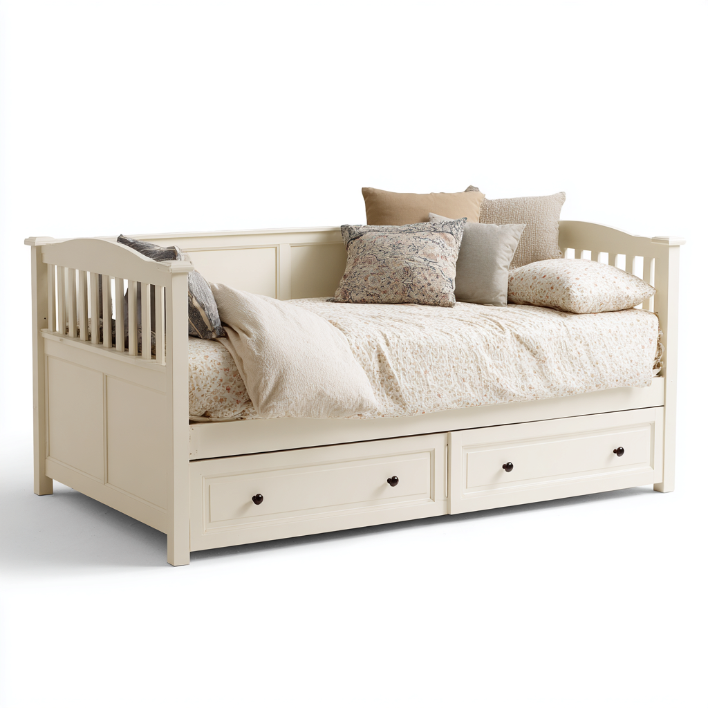 Canapé lit bois 200x95x90 cm - blanc cassé - adapté à la chambre design classique-Casauppad