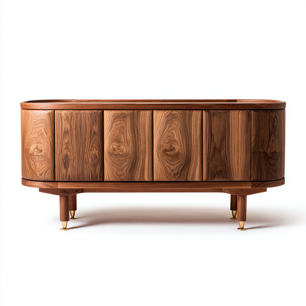 Buffet - bois 160x46x78 cm - noyer - pour salle à manger - design moderne arrondi-Casauppad