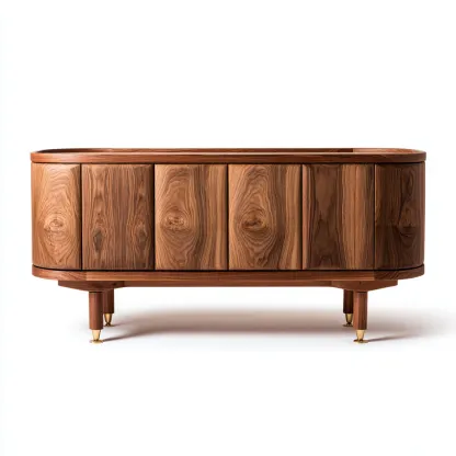 Buffet - bois 160x46x78 cm - noyer - pour salle à manger - design moderne arrondi-Casauppad