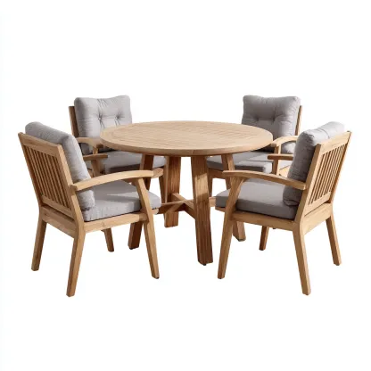 Salon de jardin repas - bois - naturel - gris - pour extérieur - design classique-Casauppad