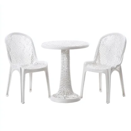 Salon de jardin repas - plastique - blanc - pour extérieur - design moderne-Casauppad
