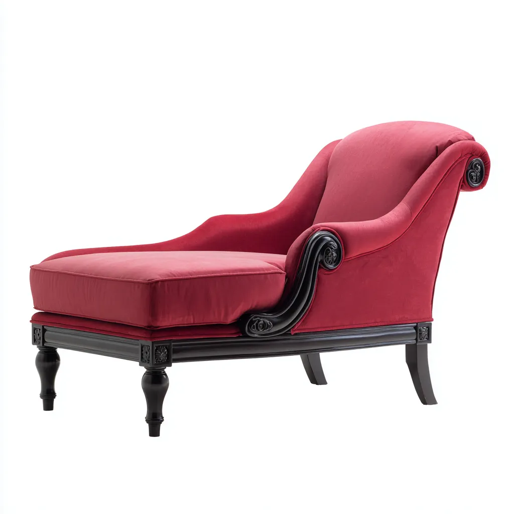 Chaise longue en tissu et bois sculpté 168x74x87 cm - rouge - pour salon - style classique-Casauppad