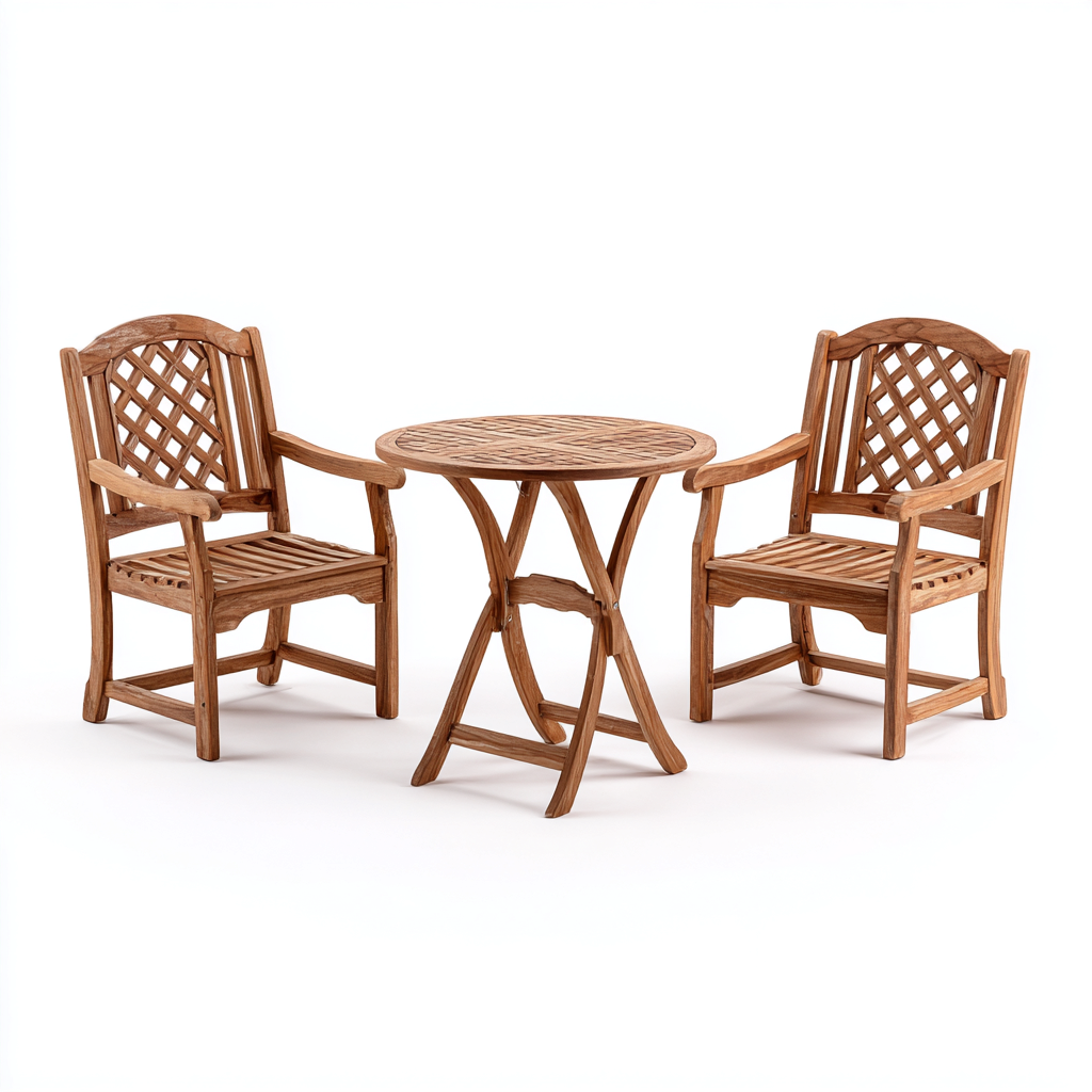 Salon de jardin - ensemble 3 pièces en teck - pour extérieur - design classique-Casauppad