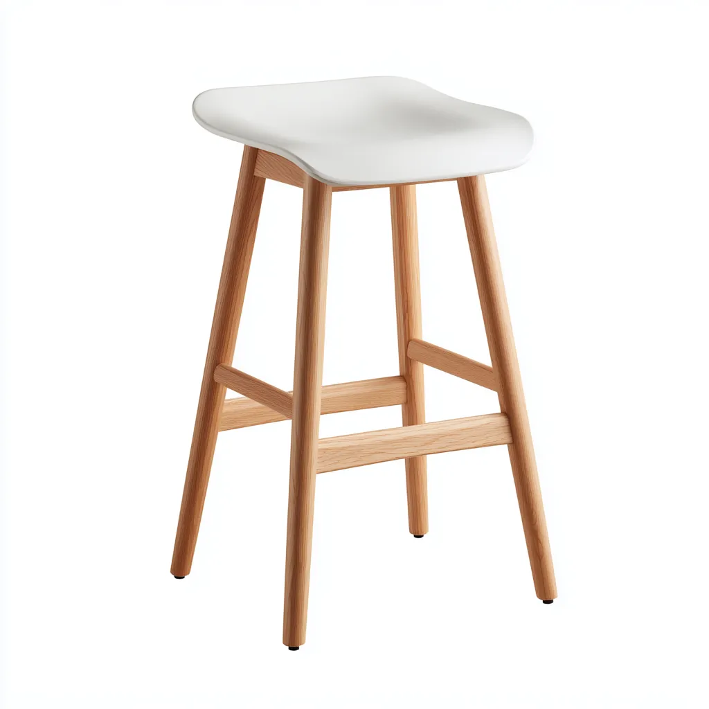 Tabouret de bar plastique-bois 45x45x80 cm - blanc - bois - adapté à la salle à manger - style moderne-Casauppad