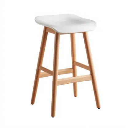 Tabouret de bar plastique-bois 45x45x80 cm - blanc - bois - adapté à la salle à manger - style moderne-Casauppad