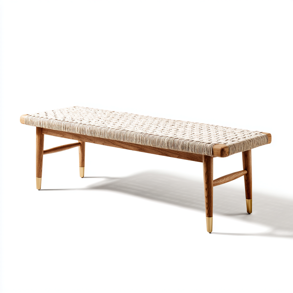 Banc de jardin - bois et assise tressée - 135x40x45 cm - beige - bois clair - pour jardin - design naturel-Casauppad