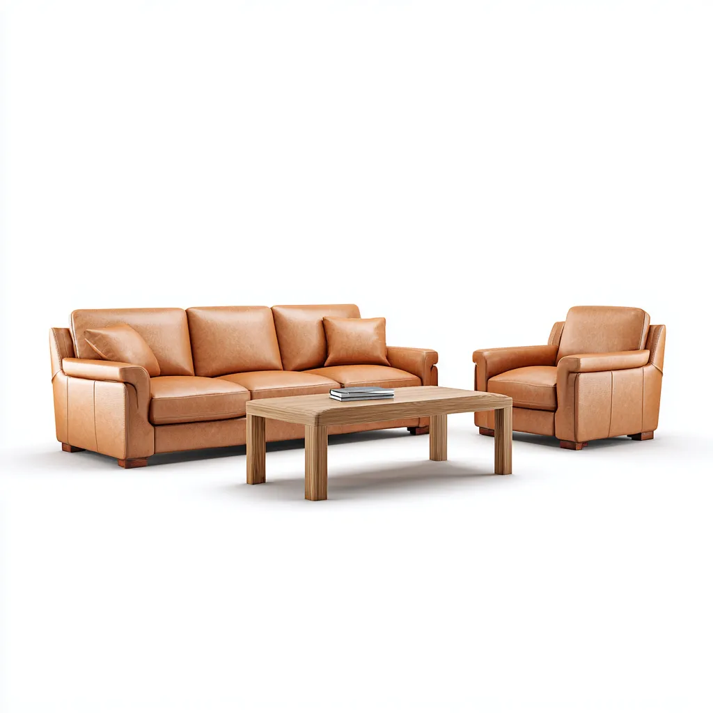 Ensemble de canapés - cuir - brun clair - pour salon - design moderne-Casauppad