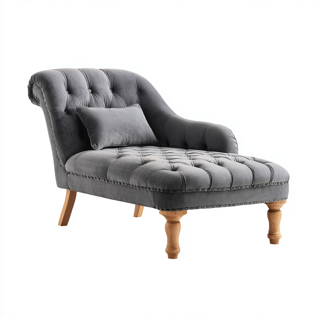 Chaise longue en velours 160x70x85 cm - gris foncé - pour salon - design classique-Casauppad