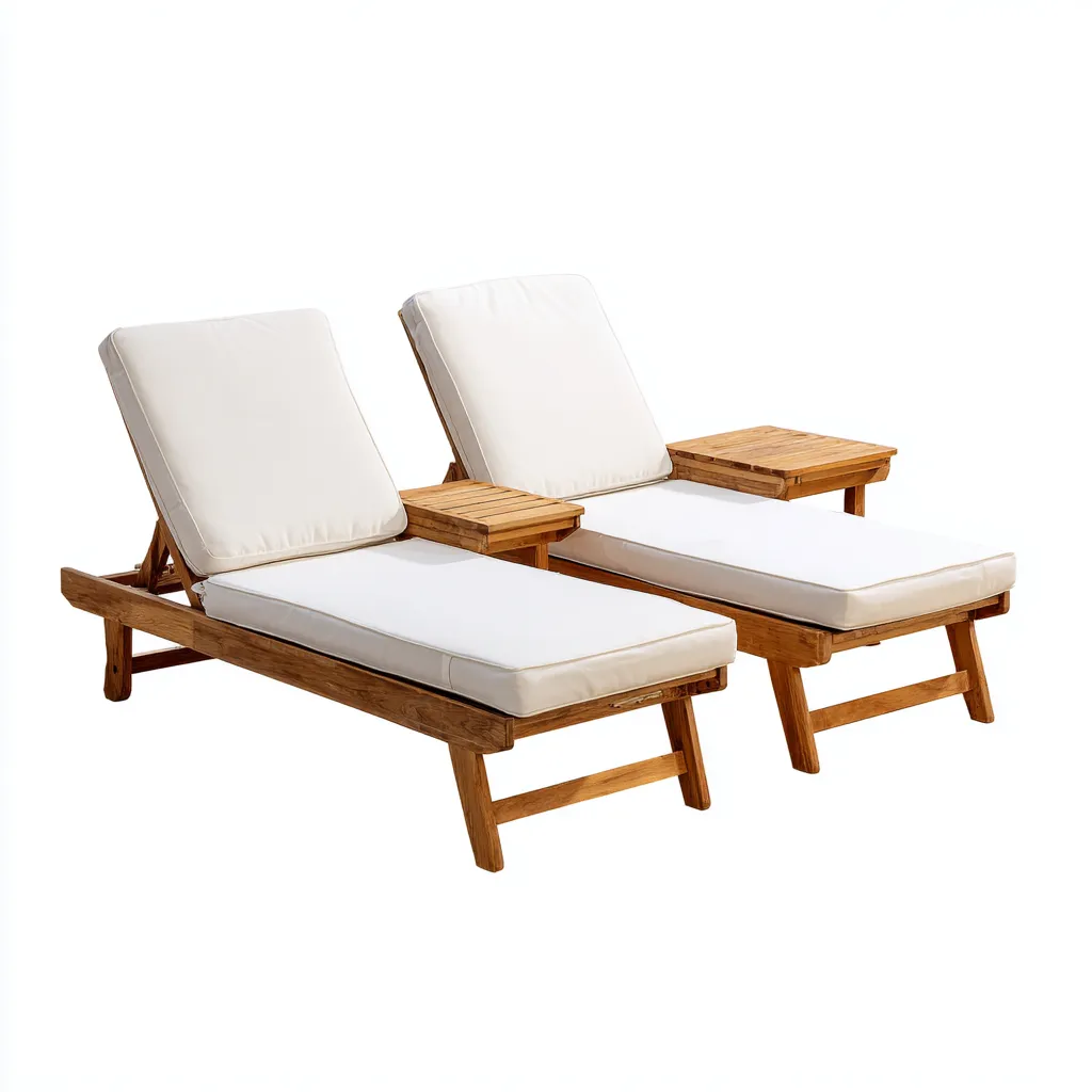 Transat bois coussins 190x65x35 cm - beige - design extérieur confortable adaptée au jardin-Casauppad