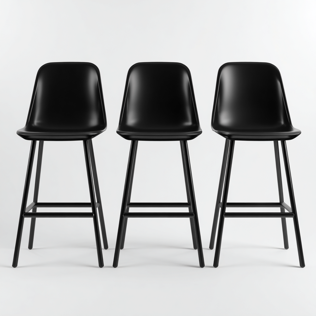 Tabouret de bar plastique-métal 45x45x95 cm - noir - adapté à la salle à manger - style moderne-Casauppad