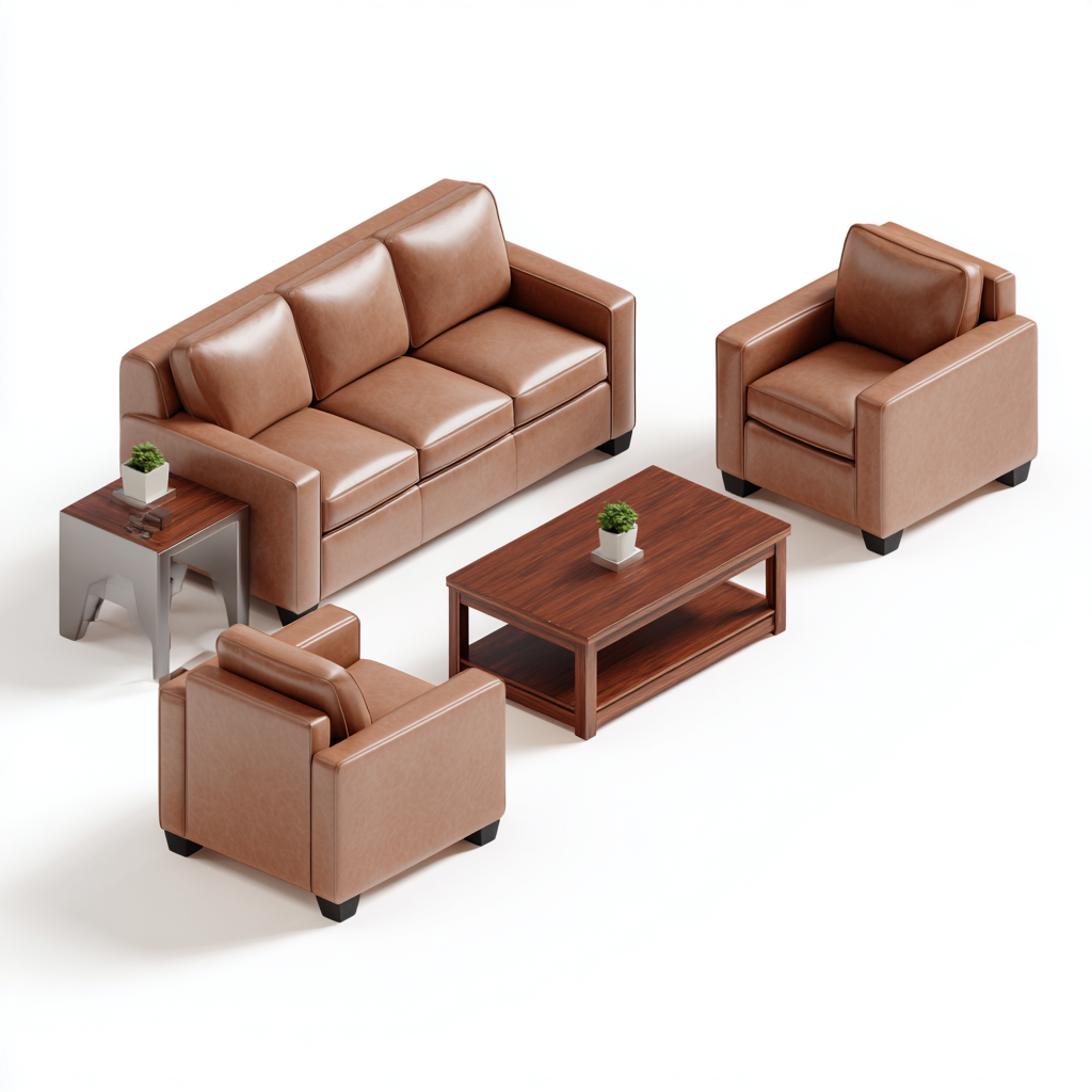 Ensemble de canapés - cuir - brun clair - pour salon - design moderne-Casauppad