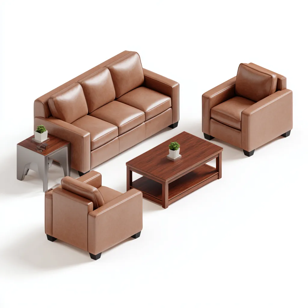 Ensemble de canapés - cuir - brun clair - pour salon - design moderne-Casauppad