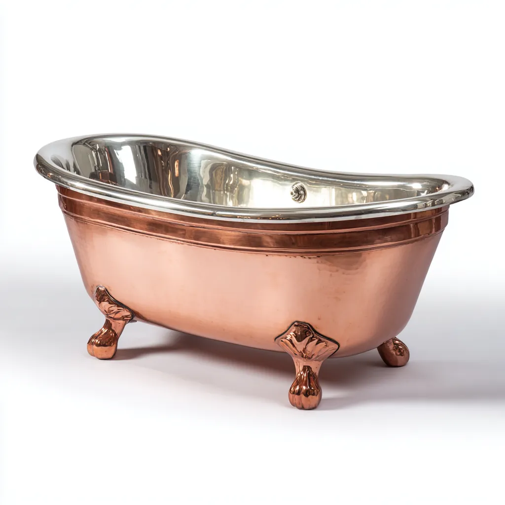 Baignoire - cuivre et métal - 155x70x68 cm - cuivre - argent - pour salle de bain - style classique-Casauppad