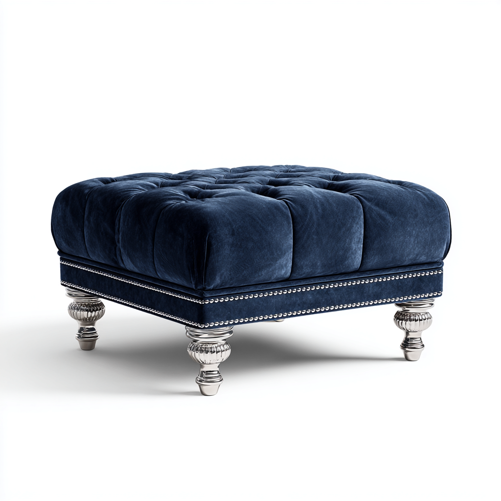 Pouf - velours - 68x68x42 cm - bleu foncé - pour salon - design classique-Casauppad
