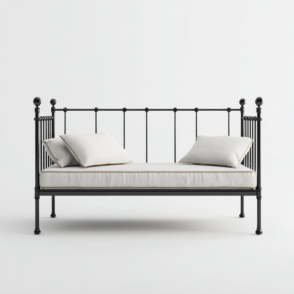 Canapé lit métal 200x90x95 cm - noir - beige - design classique - adapté à la chambre-Casauppad